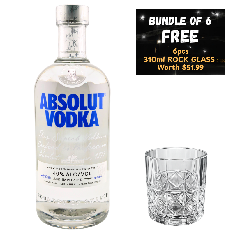Absolut Vodka bundle of six with rock glasses